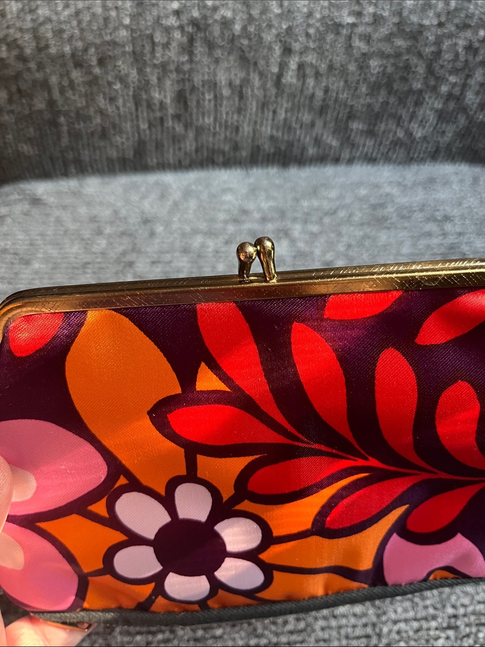 1970s Floral Satin clutch Purple & Orange Excellent condition! - Picture 6 of 9